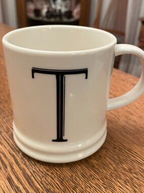 White "T" Porcelain Coffee Cup Mug 16 Ounces